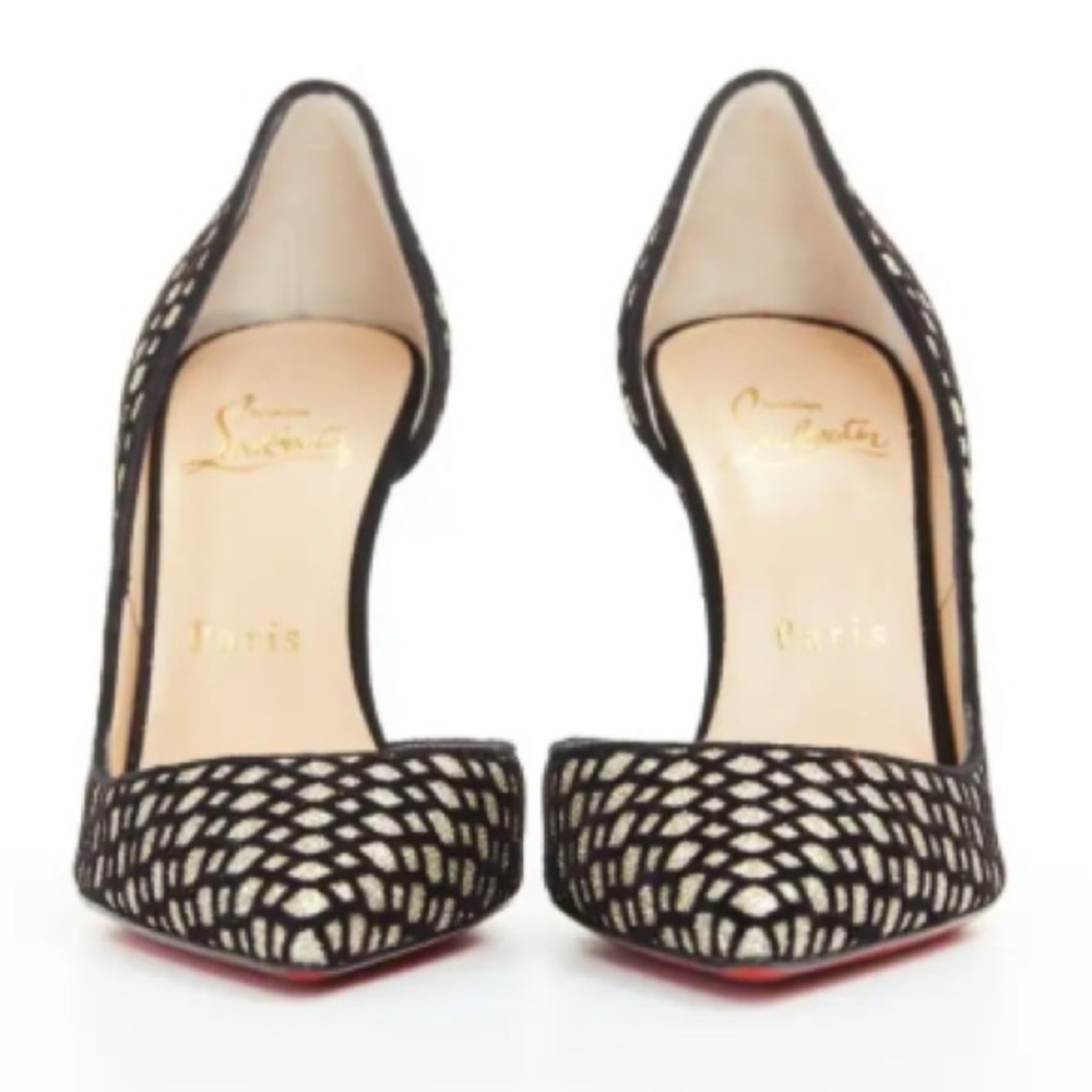 Christian Louboutin Iriza Glitter Velvet Net Pumps - Picture 2 of 10